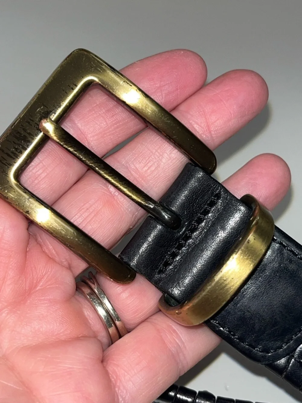 Tommy Bahama Black Braided Leather Belt with Gold Tone Buckle 36”